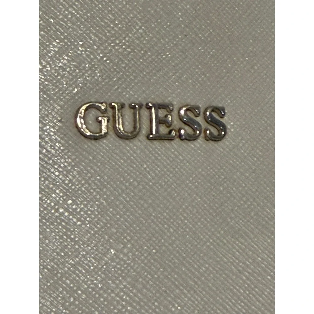 Guess Cream Saffiano PVC Tote Bag Silver Hardware Off White Shoulder Bag